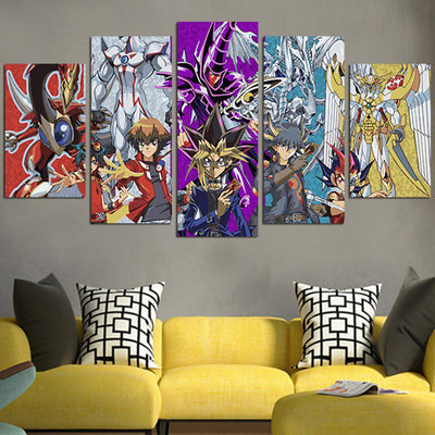 Yu Gi Oh Main Characters And Card Wall Art Canvas